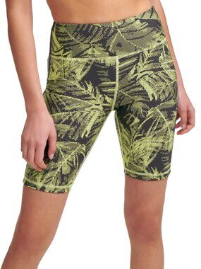 DKNY Womens Sport Palm-Print High-Waist Bike Shorts